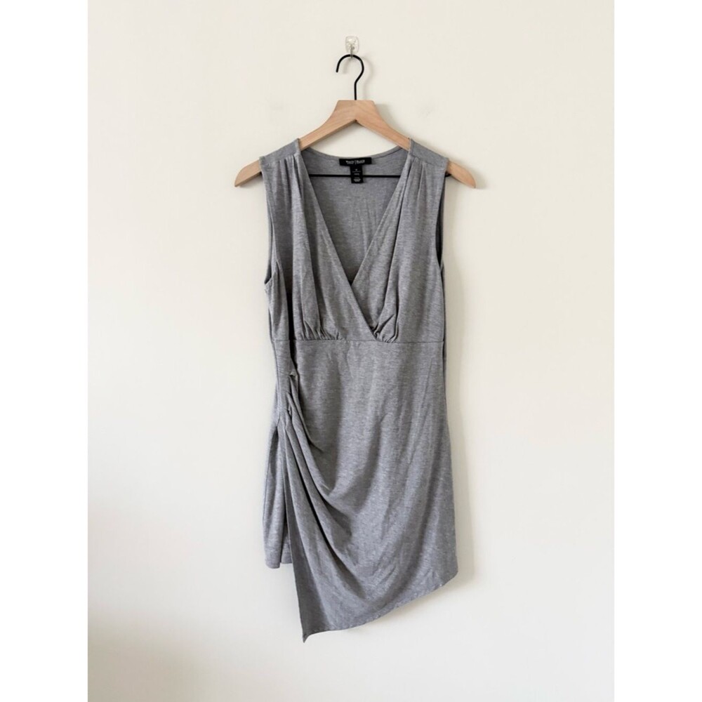 White House Black Market Gray Faux Wrap Jersey Dress with Beaded Neckline Size M